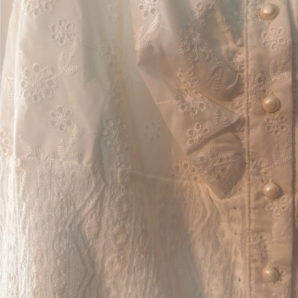 SHEIN White Eyelet Button-Up Blouse 4XL - Picture 3 of 5